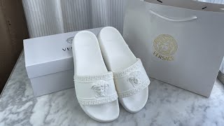 Versace Palazzo Sliders White Review #review #shoes #unboxing