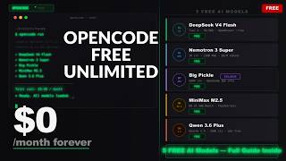 FREE UNLIMITED OPENCODE - 5 FREE AI Models DeepSeek, Nemotron, Big Pickle, MiniMax & Qwen Net Worth