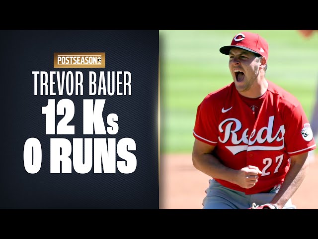 Reds' Trevor Bauer RACKS UP 12 Ks over 7.2 scoreless innings vs