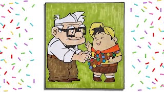 Coloring Disney Pixar Up Russell and Carl Coloring Page with Markers | Speed Coloring Time Lapse