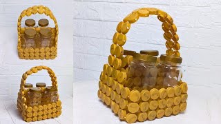 Amazing The Plastic Bottle Cap Idea | Making  Basket For Jars | Keranjang Bumbu Dari Tutup Botol