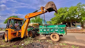 JCB Backhoe Making Drain & Loading Soil In Tractor John Deere 5310 Fully load in Trolley | Digging