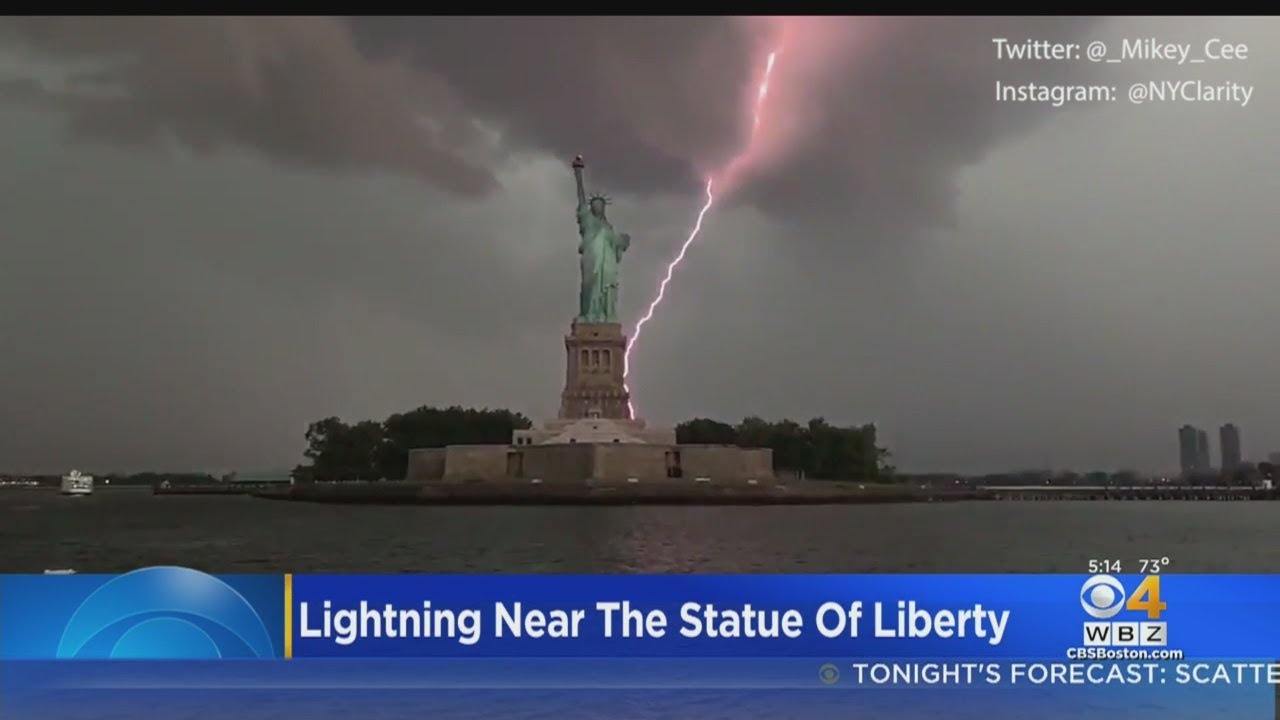 Lighting Strike Near Statue Of LIberty Caught On Video YouTube