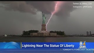 Lighting Strike Near Statue Of LIberty Caught On Video