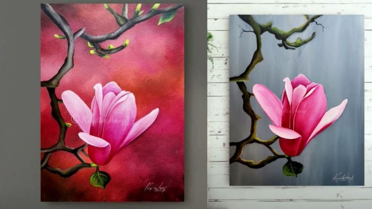 Dazzling cool designs to paint on canvas Step By Acrylic Painting On Canvas For Beginners Magnolia Art Ideas How To Paint Youtube