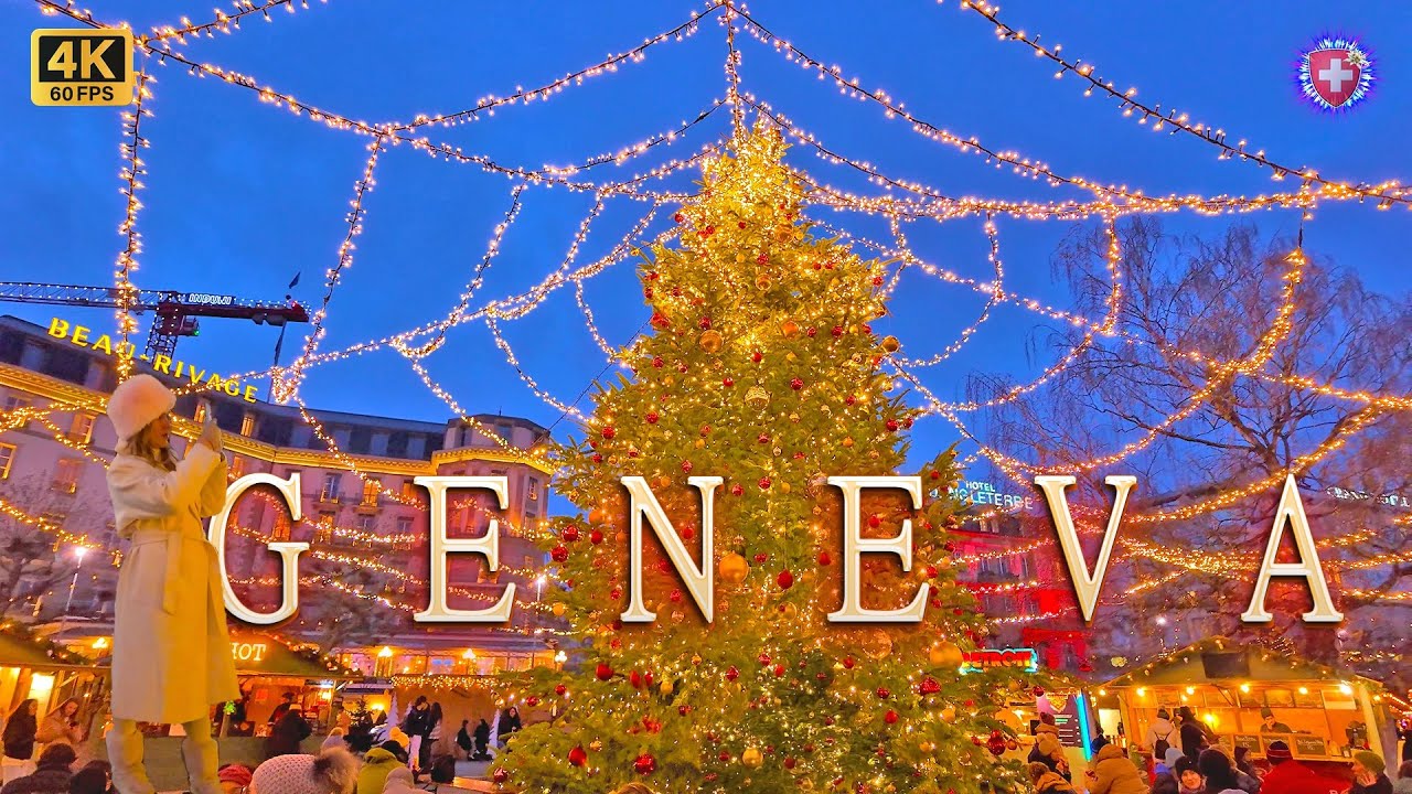 GENEVA SWITZERLAND ✨ Christmas time Evening walking tour from Place du Molard / Markets & Streets 4K
