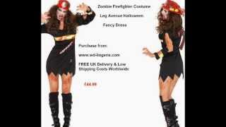 ZOMBIE FIREWOMAN COSTUME - LADIES BLOODY FIRE WOMAN OUTFIT - HALLOWEEN FIREFIGHTER FANCY DRESS