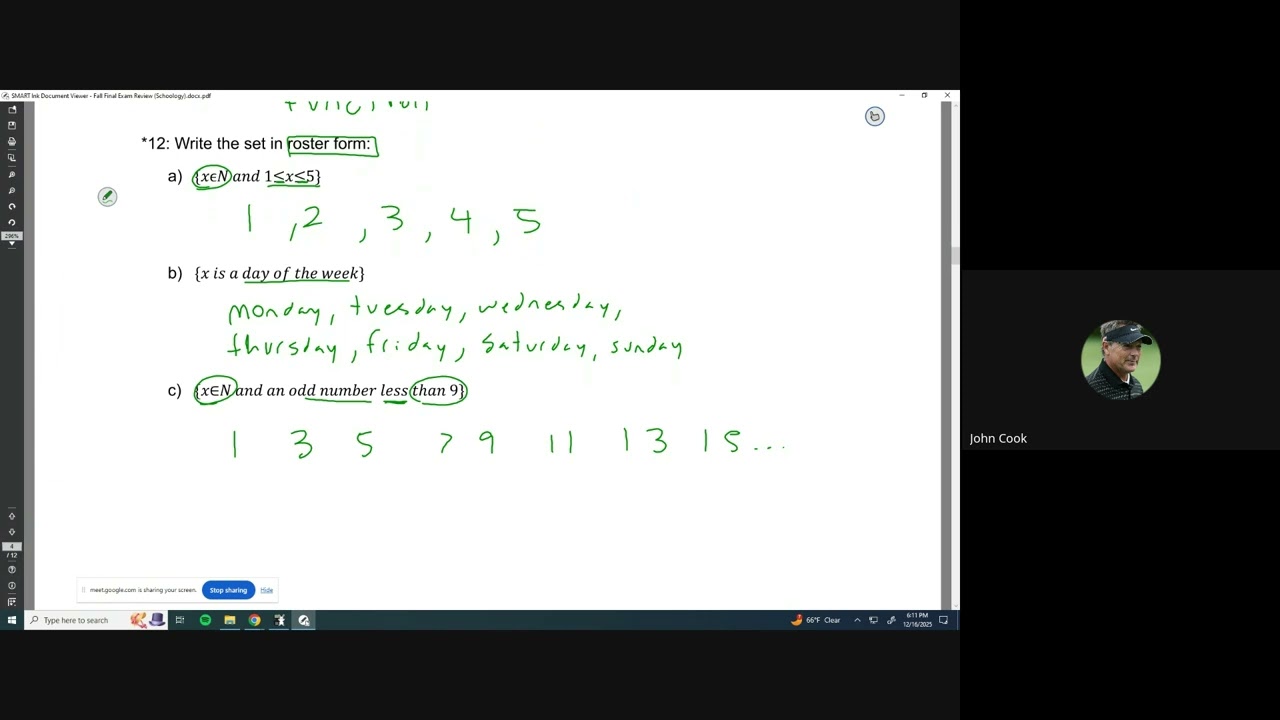 Математика для колледжа — Обзор итогового экзамена за осенний семестр — № 9-16