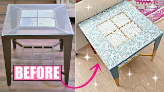 THRIFTED TABLE MAKEOVER USING PEEL AND STICK TILES HOW TO PEEL STICK Tiles TO TRANSFORM FURNITURE