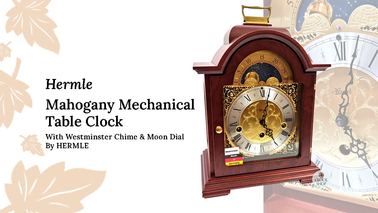 30cm Mahogany Mechanical Table Clock With Westminster Chime & Moon