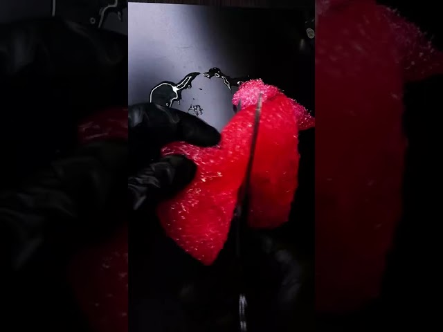 ASMR 赤いスライムスポンジをハサミで切る音/SLIME CUTING SOUNDS/슬라임/#Shorts