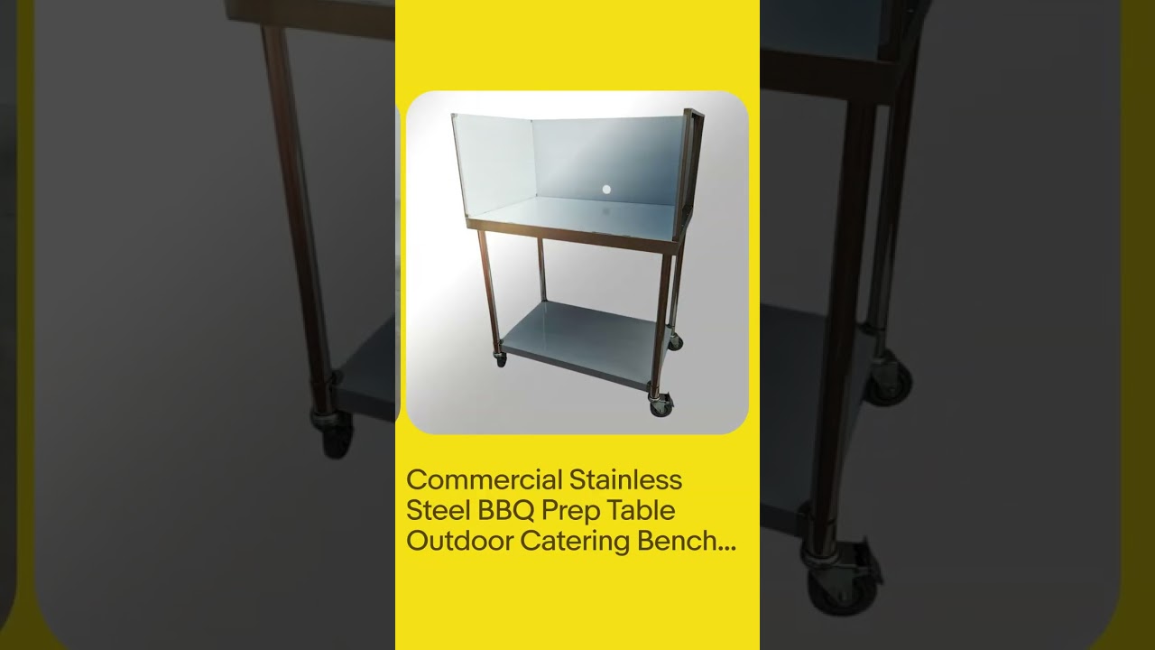 Commercial Stainless Steel BBQ Prep Table Outdoor Catering Bench Tall Wind Guard