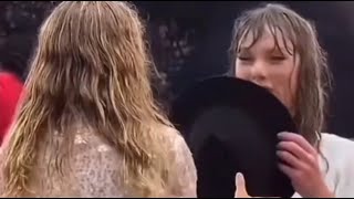 Taylor Swift caught gifting her black hat to a mini fan at Hamburg Eras Tour Germany on 24 july 2024