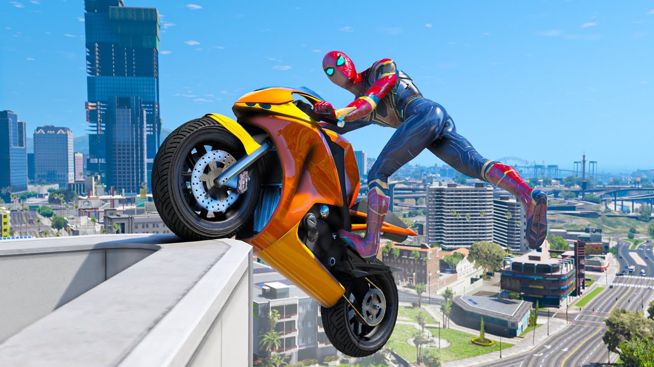 GTA 5 Iron Spiderman Bike Stunts/Fails - Spider-man mod Gameplay #12