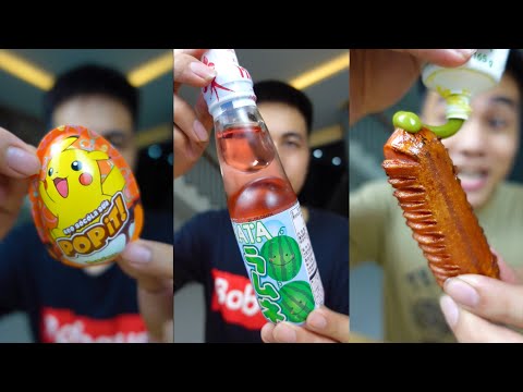 First time trying Japanese marbles, pokemon eggs, coke with mentos and the ending