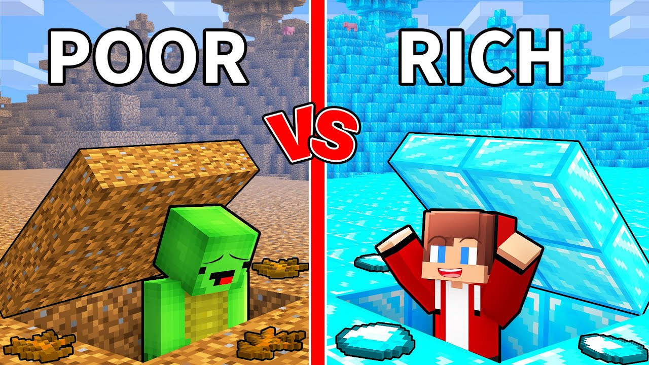 Mikey Poor vs JJ Rich Secret Base Challenge - Minecraft Maizen