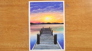 Sunset Beach Scenery / Easy Oil Pastel drawing for beginners / oil pastels drawing