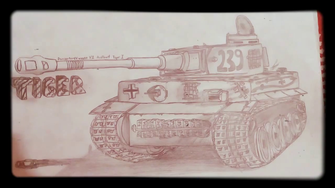 Танк тигр рисунок поэтапно