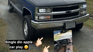 🍎 CAR PLAY ON A SINGLE DIN RADIO.  INSTALL ON THE OBS CHEVY (BUDGET FRIENDLY) UNDER 200$!!😟🤝🏻