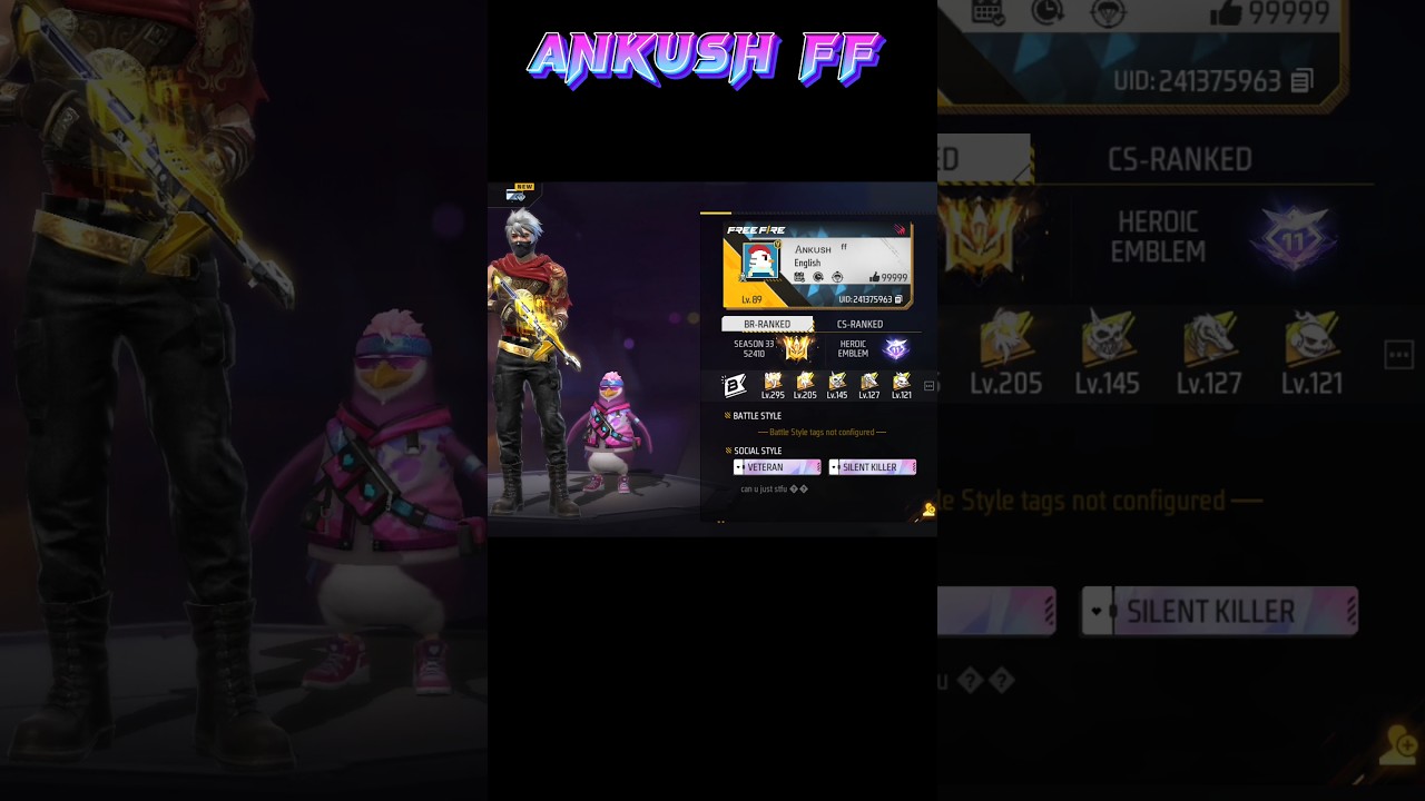 ANKUSH FF Free Fire UID 🔥! level 89 😱😱