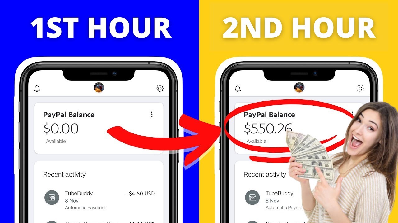 Person working on laptop with text make money per hour on the screen