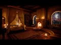 Castle Bedroom Haven Thunderstorm Fireplace Rain Dimmed Lights 