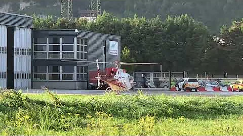 Eurocopter H125 Ecureuil AS350B3 HB-ZHY Air Glaciers startengine and takeoff Sion airport 13.08.2021