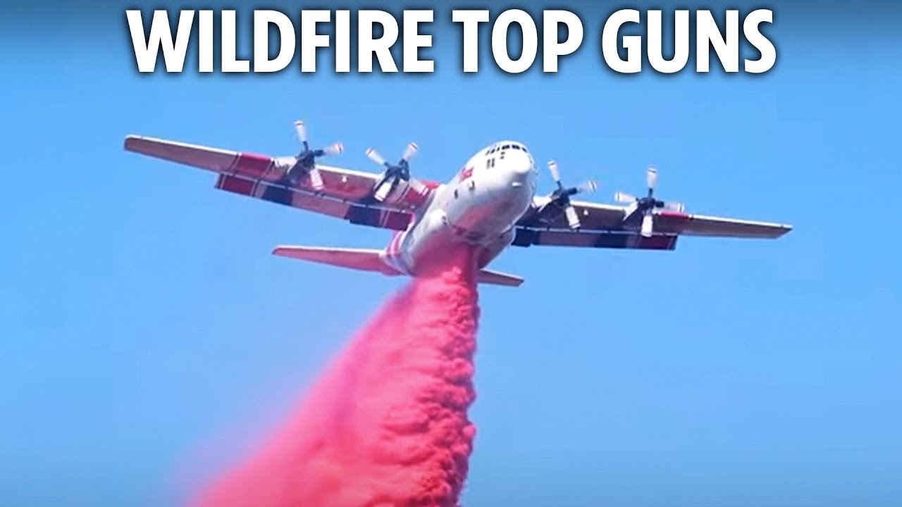 Incredible compilation shows brave pilots fight LA wildfires with planes swooping feet above ground