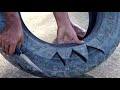 How to make flower pot out of old tyre (Tok Pisin)