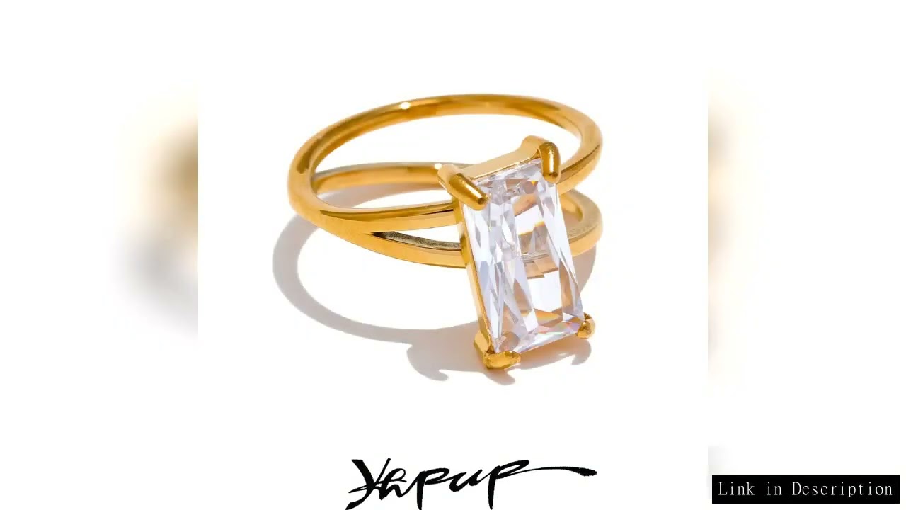 Yhpup Luxury Bling Cubic Zirconia Ring for Women Stainless Steel 18k Gold Color Geometric Simple Sty