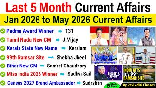 Last 5 Months Current Affairs 2026 | January 2026 to May 2026 | Important Current Affairs 2026