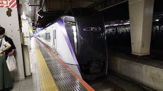 [電笛あり]回5151M E353系 S109編成 特急かいじ51号甲府行の送り込み回送が電笛を鳴らして新宿駅7番線を発車するシーン