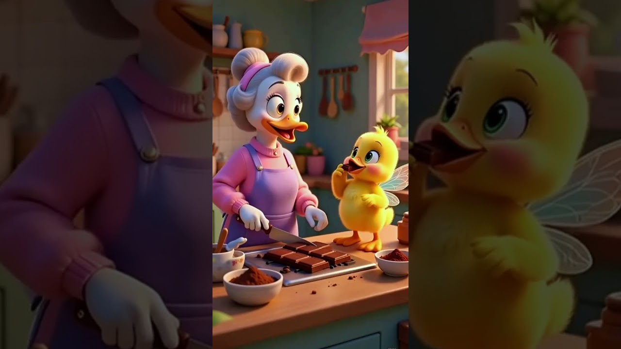 Butterfly is in the kitchen, making chocolate for the godmother.