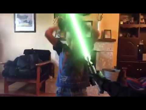 Tom pillow fights with  Darth vader