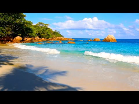 Cover 4k Beautiful Beach Waves Anse Lazio. Relaxing Ocean Waves, Ocean Sounds, White Noise for Sleeping.