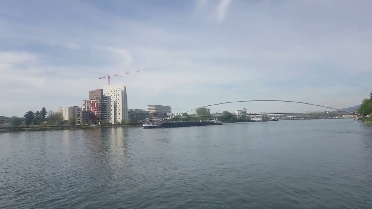 At the Three Countries Corner. With the Three Countries Bridge. France - Germany - Switzerland.