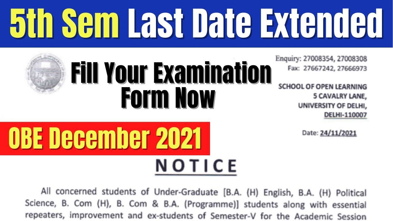 DU SOL OBE December 2021 | 5th Semester Last Date Extended | Fill Your Examination Form Now.