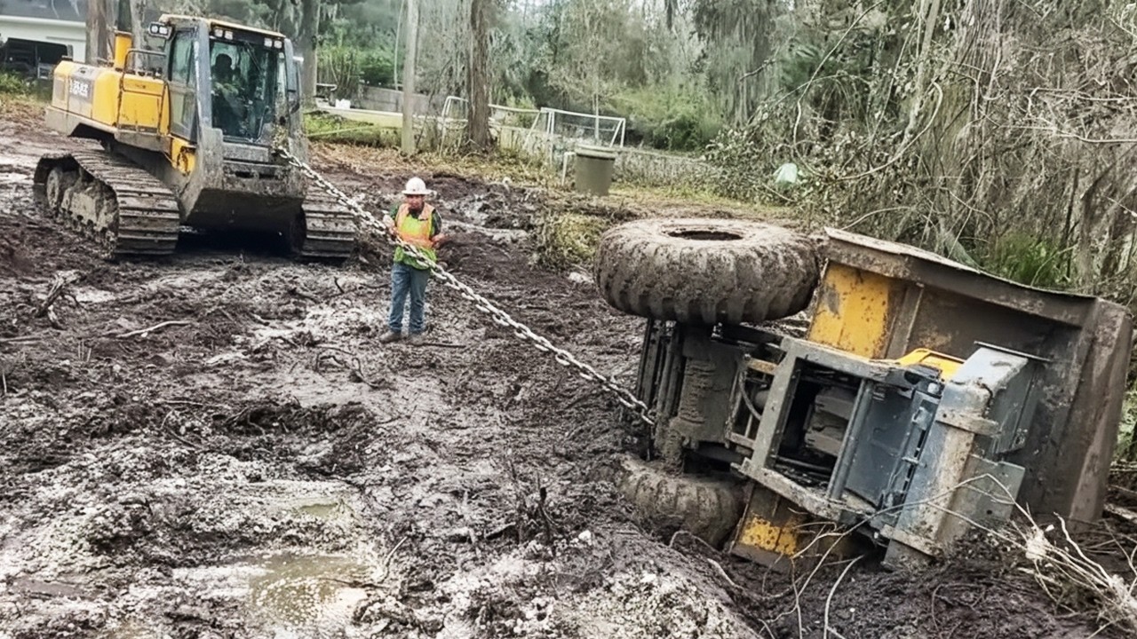 Heavy Equipment Stuck in a Failed Overturned Truck Rescue