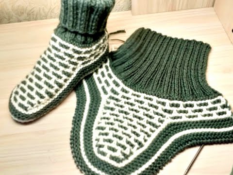 Мужские вязаные тапочки носки спицами