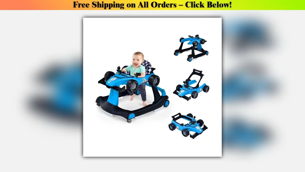 4-in-1 Baby Walker, Foldable Walker with Adjustable Height and Speed, Baby Walker Car-Shaped with