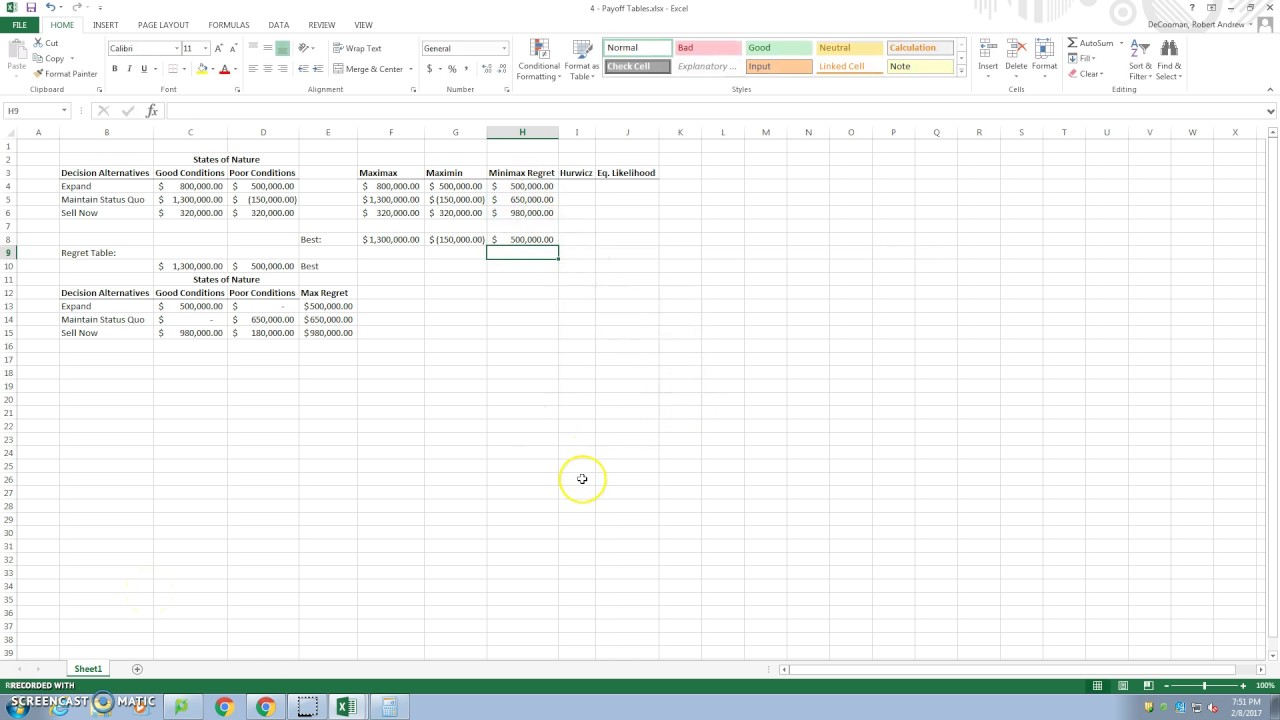 example 4 payoff tables youtube pay off table