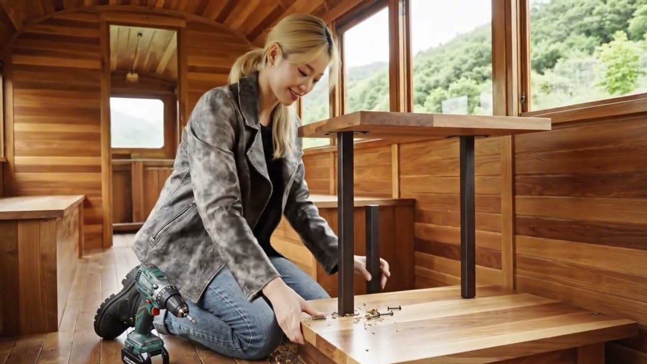 She Builds a Cozy Wooden Home Inside an Abandoned Train Car by the Stream (ASMR)