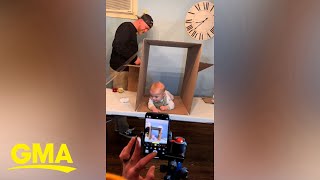 Grab a cardboard box to make a fun DIY family photoshoot