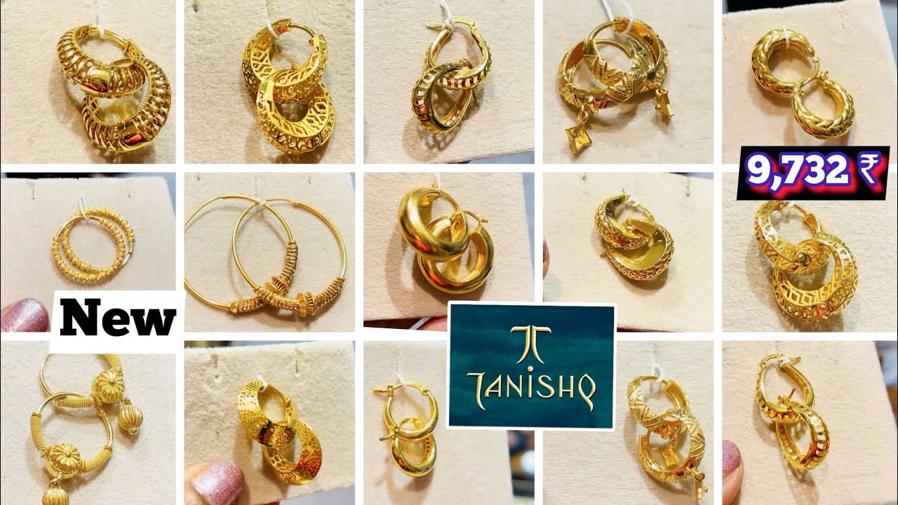 Rs.9732💕✨Starts tanishq Gold Hoop & Bali Earrings Designs | very Lightweight Daily Wear Gold earring
