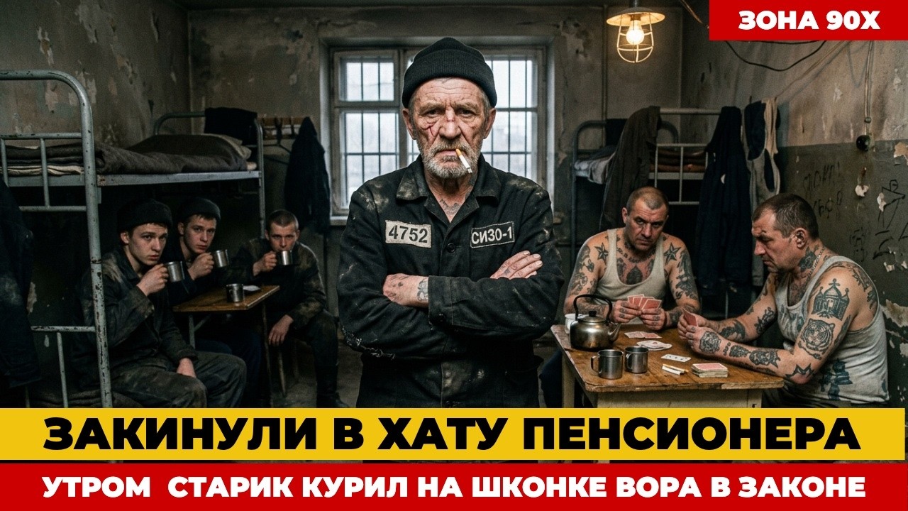 ЗЭКИ КИНУЛИ В ХАТУ ПЕНСИОНЕРАУТРОМ ВСЯ ПРЕСС-ХАТА МОЛЧАЛА, А СТАРИК КУРИЛ НА ШКОНКЕ ВОРА В ЗАКОНЕ