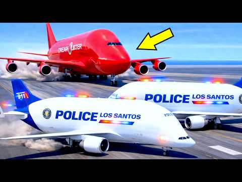 Police Airplanes Stop A Criminal Aeroplane That Crashes Into Them On The Runway | GTA 5