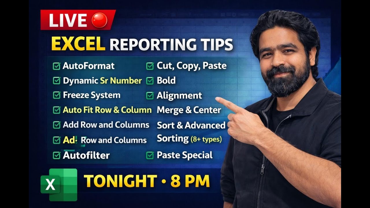Excel Reporting Masterclass: From Basics to Advanced Sorting & Paste Special 10+ Excel Tricks Live