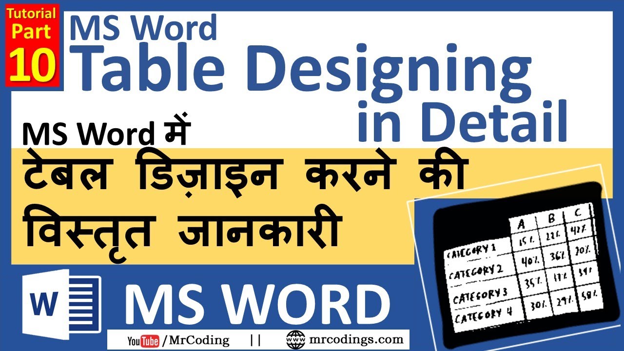 MSWORD-010-Learn MS Word Table Designing in Detail | Basic to Advance | Hindi | Beginners Tutorial