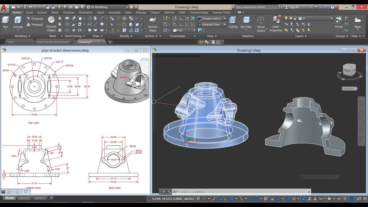 Mechanical exercise✦Autocad 3D✦Pipe Bracket