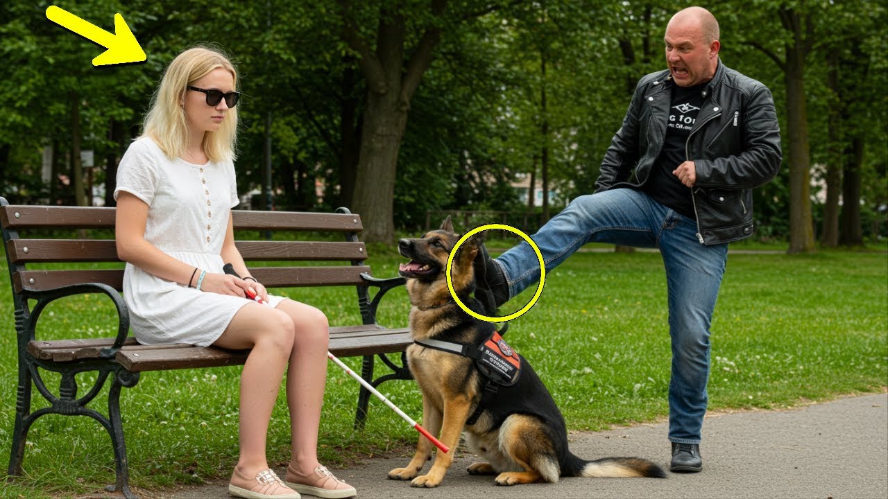 Motoros kigúnyolja és megrúgja egy vak lány segítő kutyáját, nem tudva, hogy volt rendőrségi kutya